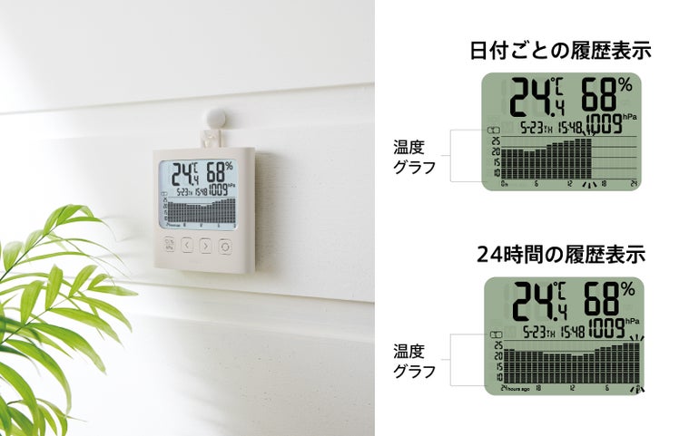 TT-593/TT-594/TT-P02 的顯示器和用鉤子掛在牆上的 TT-593/TT-594/TT-P02。