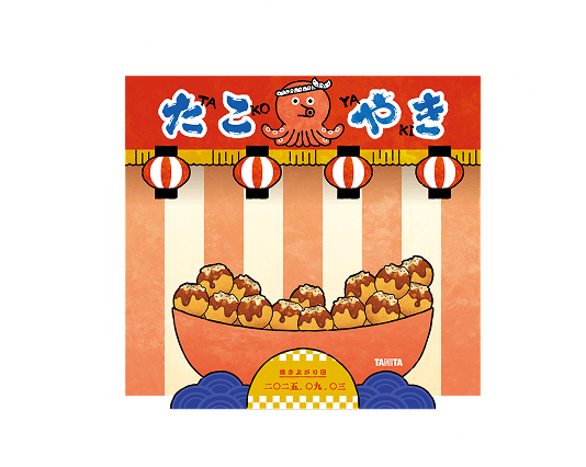 焼きあがったら、たこ焼きの舟に乗って記念撮影