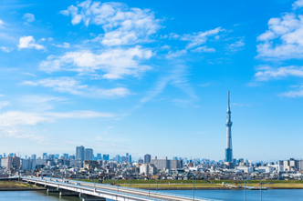 青空と都市景観の画像