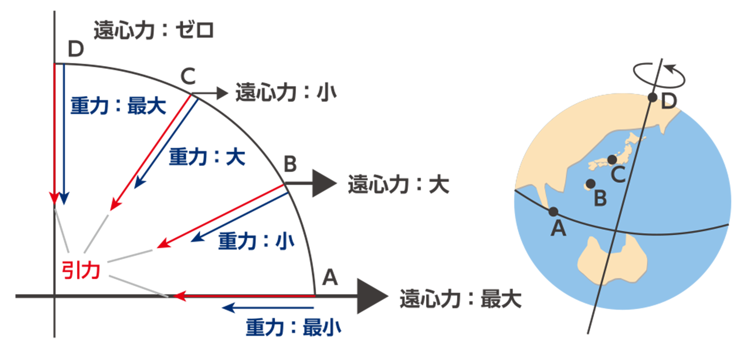 重力と遠心力の図解